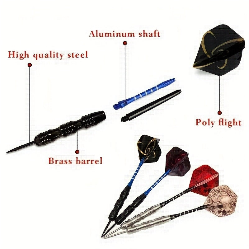 Ensemble de fléchettes à pointe en acier avec ailettes tête de mort – Coffret cadeau deluxe, pointe en fer et tige en alliage d'aluminium, tailles multiples – pour divertissement en club, compétitions sportives et parties de fléchettes décontractées