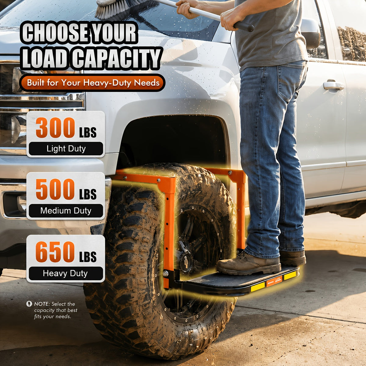 Marchepied de pneu pliable antidérapant pour camion, SUV et remorque – Hauteur réglable, capacité de charge de 300/500/650 lb, convient aux pneus jusqu'à 13,5 po de largeur, marchepied de pneu portable