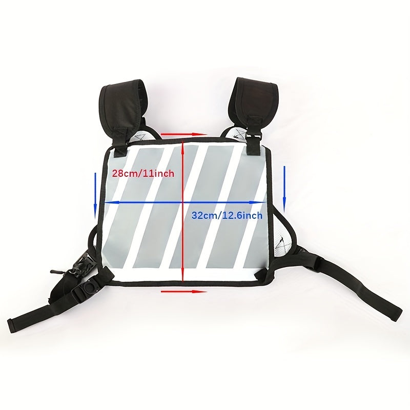 Sac de poitrine réfléchissant pour course à pied, gilet léger et réglable, sac bandoulière pour hommes et femmes – Sac de sport imperméable pour vélo, randonnée, ski avec trou pour écouteurs, noir et blanc
