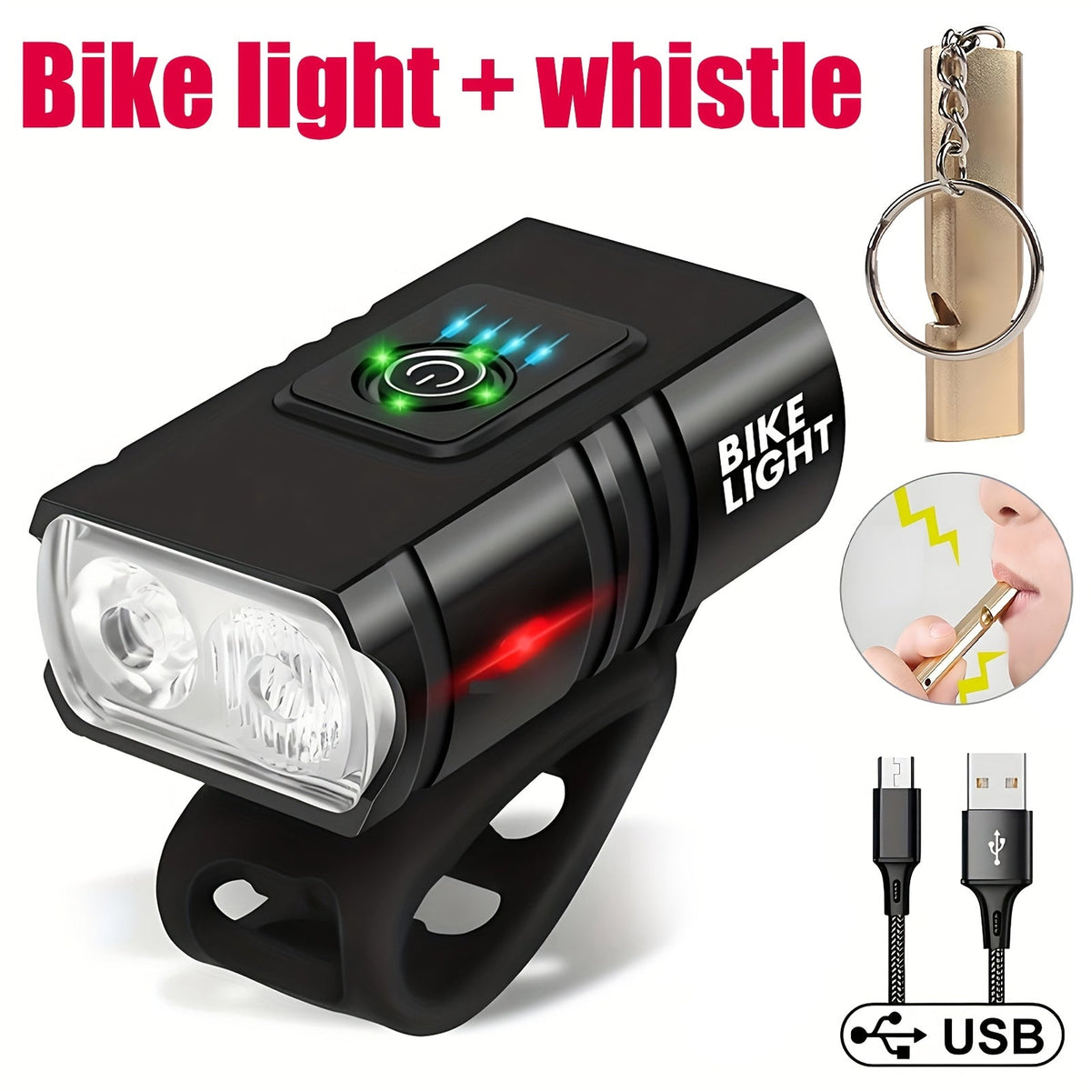 Ensemble de lumières de vélo LED rechargeables USB-C 1500 lumens – Feux avant et arrière pour vélo, 6+4 modes, étanches, indicateur de charge, charge rapide, éclairage de sécurité nocturne pour vélo de route et VTT