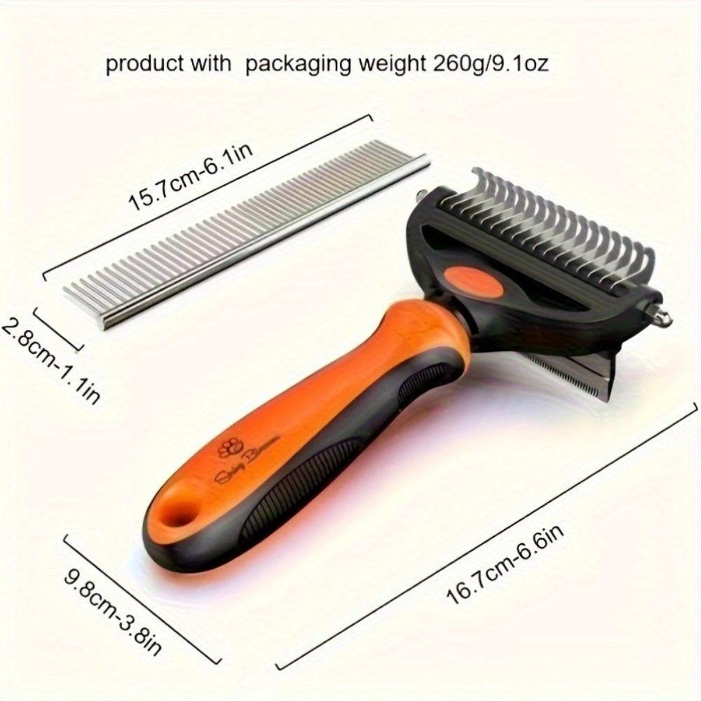 Brosse double face pour le démêlage et l'entretien du pelage des chiens et chats - Outil de toilettage du sous-poil pour poils courts à longs, brosse douce éliminant les poils morts et les nœuds, 2 couleurs (cyan/jaune)