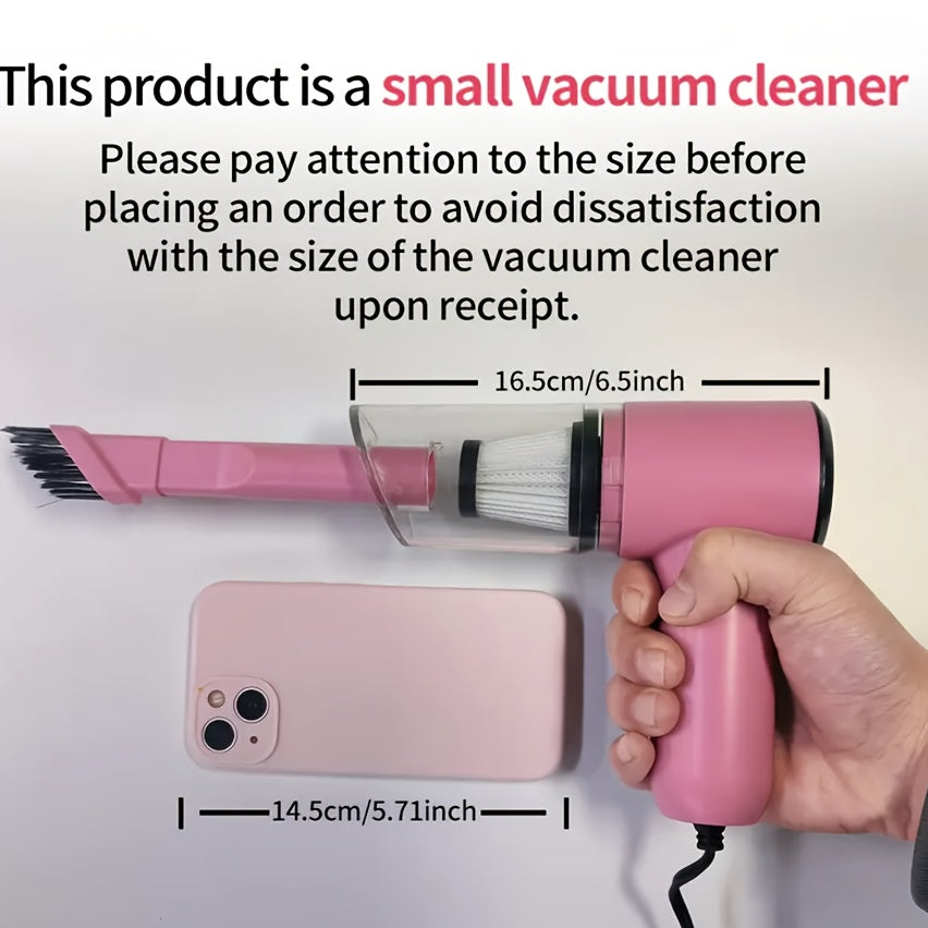 Aspirateur de voiture portable 12 V, aspirateur filaire puissant pour poils d'animaux et poussière, moteur silencieux, kit d'accessoires inclus, design compact pour le nettoyage intérieur de voiture – Rose