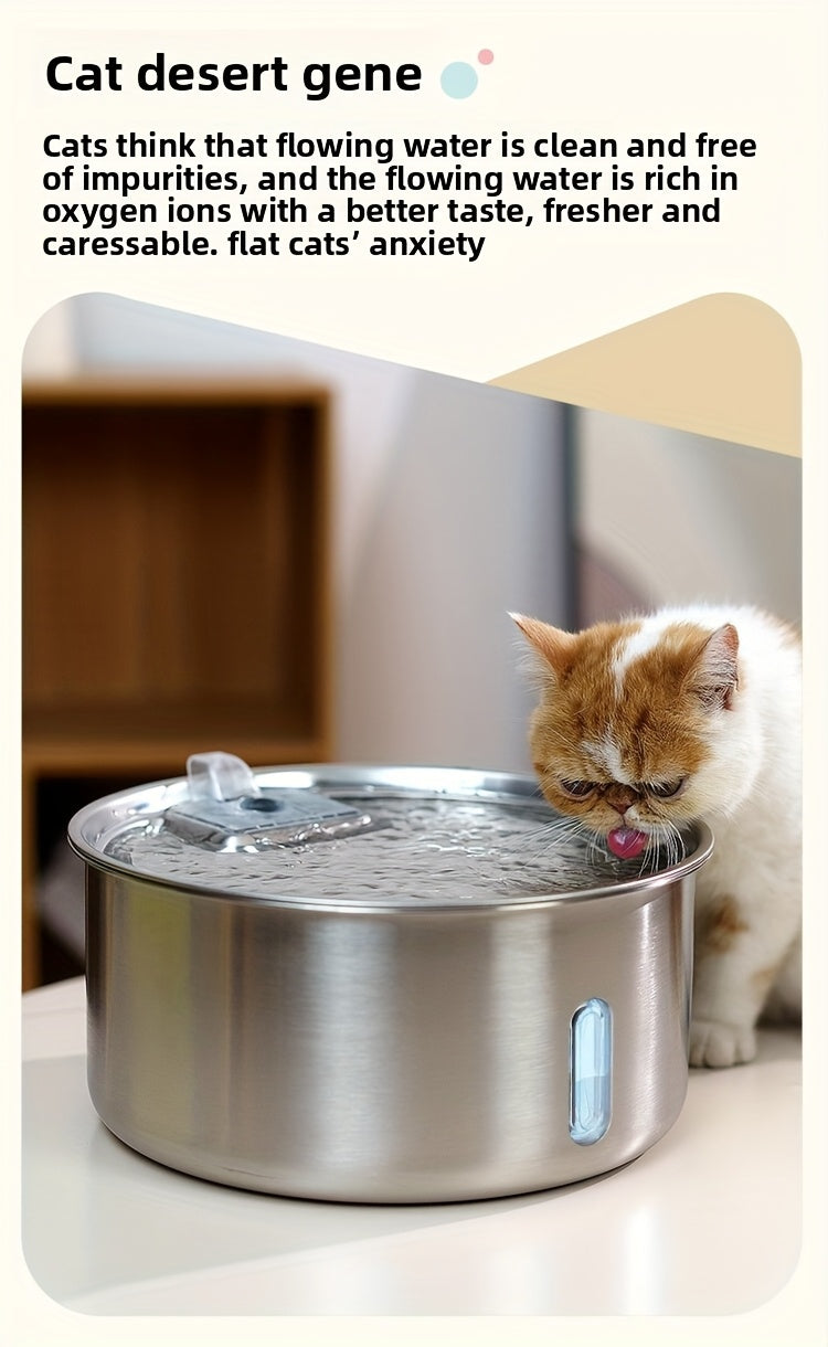 Fontaine à eau pour animaux en acier inoxydable 7 L (236 oz) – Distributeur d'eau automatique pour chats et chiens avec filtres de rechange, alimenté par USB et fenêtre de niveau d'eau – Modèle FT007