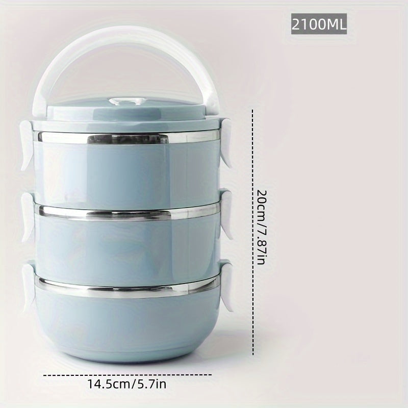 Ensemble de boîtes à lunch isothermes en acier inoxydable, 2/3/4 étages – Bento empilable avec couvercle, récipient alimentaire cylindrique étanche de 1,4 L pour le bureau, l'école, le camping, les pique-niques et l'usage en extérieur