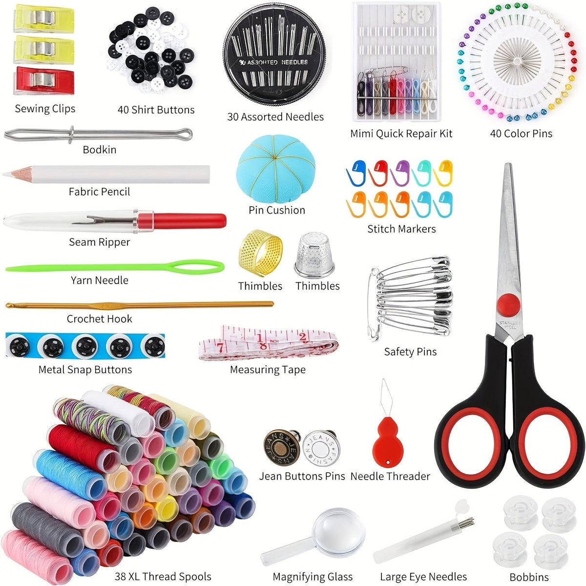 Kit de couture complet 269 pièces avec étui portable – Inclut fil, aiguilles, ciseaux, mètre ruban et épingles – Fournitures de couture parfaites pour débutants, voyageurs, grand-mère, maman et amis