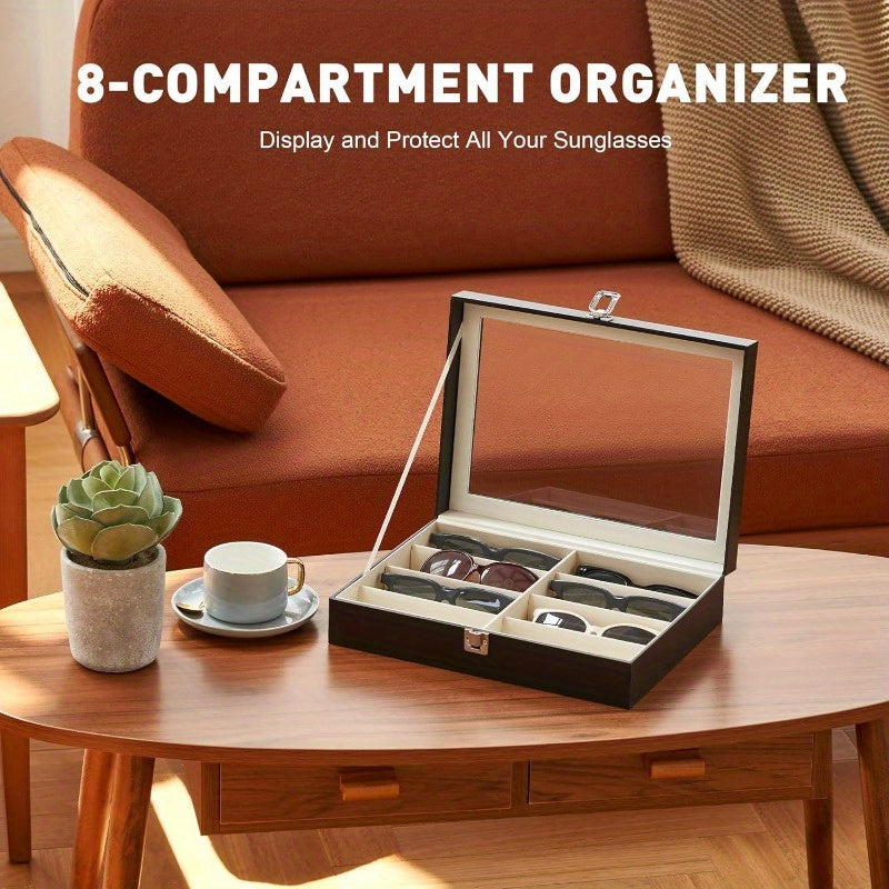 Étui de rangement pour lunettes en cuir PU à 8 fentes – Boîte de rangement grande capacité pour lunettes de soleil et lunettes de lecture, présentoir de collection domestique de luxe en noir, blanc et vert