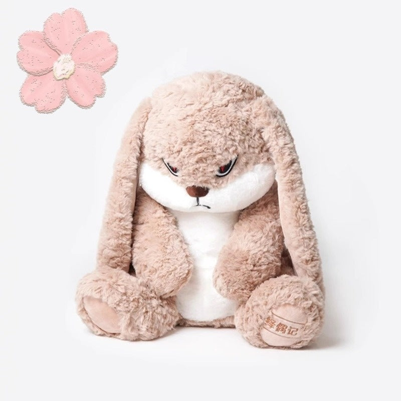 Peluche lapin pour animaux de compagnie avec yeux vifs, oreilles duveteuses, douce et câline, jouet interactif pour chats, chatons, chiens et chiots - Modèle lapin diable aux longues oreilles
