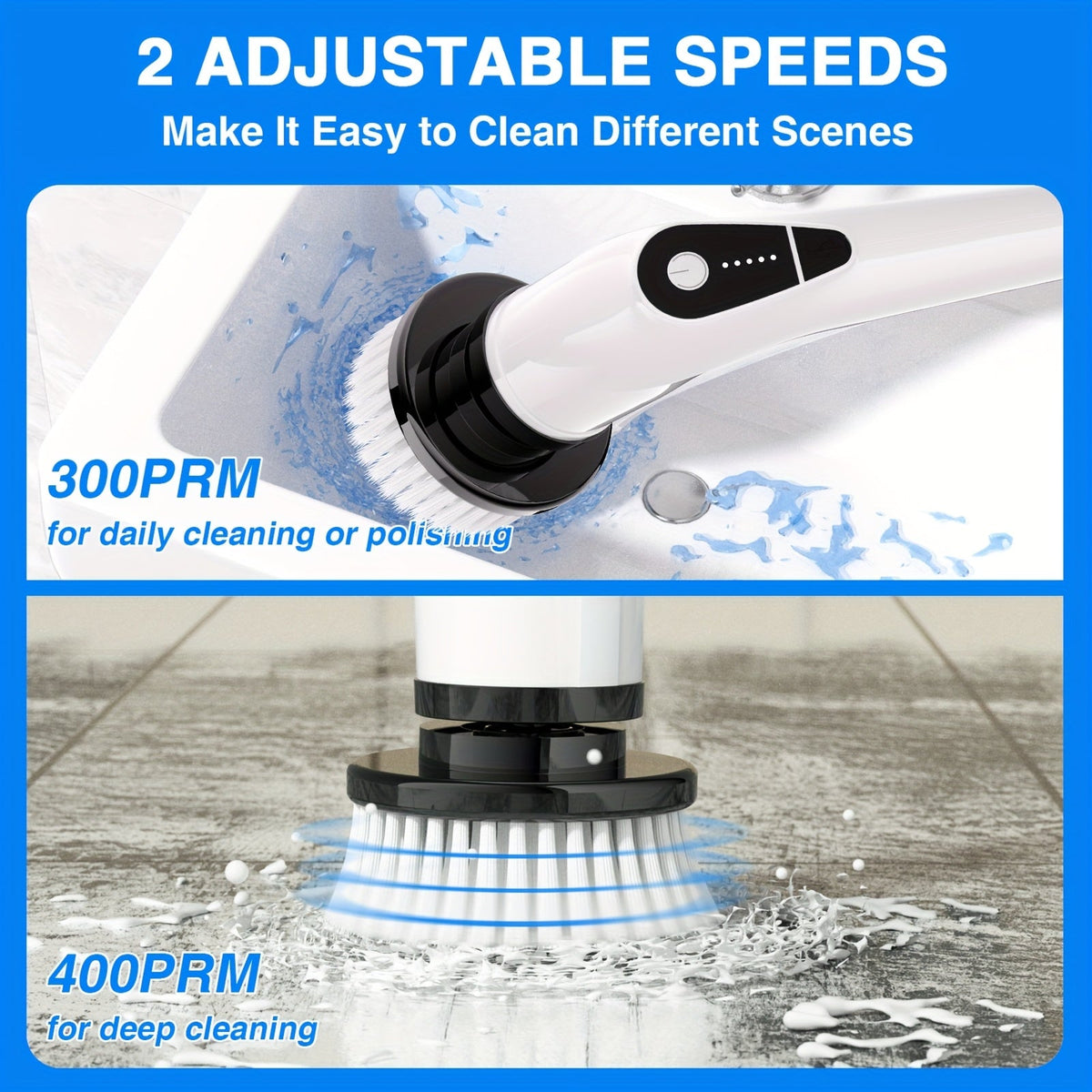 Brosse de nettoyage électrique sans fil 7-en-1 avec 7 têtes interchangeables, double vitesse réglable et manche télescopique amovible pour le nettoyage de la salle de bain, du carrelage, de la baignoire, de la cuisine, de la voiture et des joints de sol