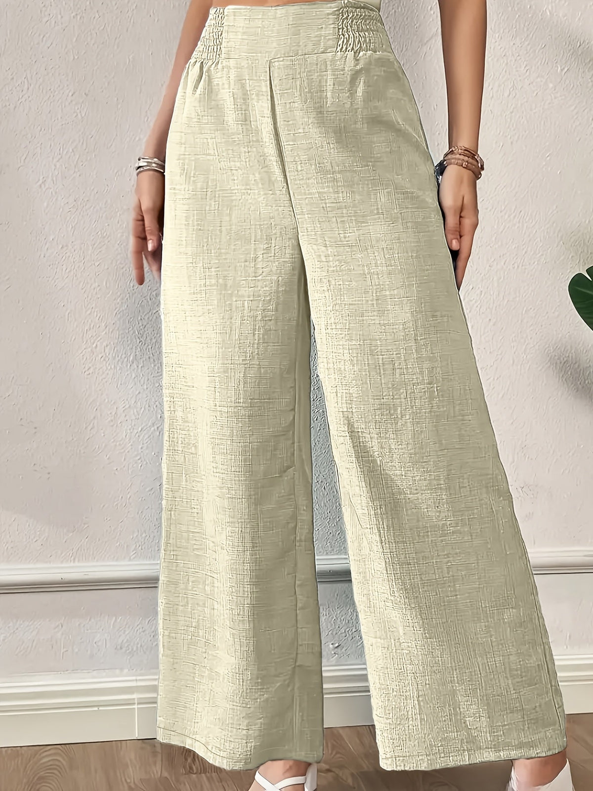 Pantalon large à taille haute pour femme, pantalon droit à taille élastique | Tenue élégante, décontractée, de bureau ou formelle, bleu clair, noir, bleu marine, rose, S M L XL XXL