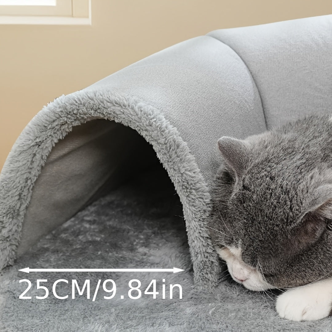 Tunnel-lit pour chat avec mousse à mémoire de forme, balle suspendue et bavoir offert – Condo lounge en peluche détachable, nid pour animaux lavable en machine pour foyers multi-chats, chats de petite à moyenne taille – Velora