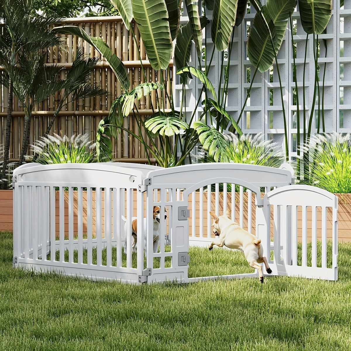 Parc pour chiens pliable à 4 ou 6 panneaux avec fond antidérapant, enclos portable pour chiots, intérieur et extérieur, avec porte à verrouillage de sécurité pour chiens de taille moyenne – Noir et blanc