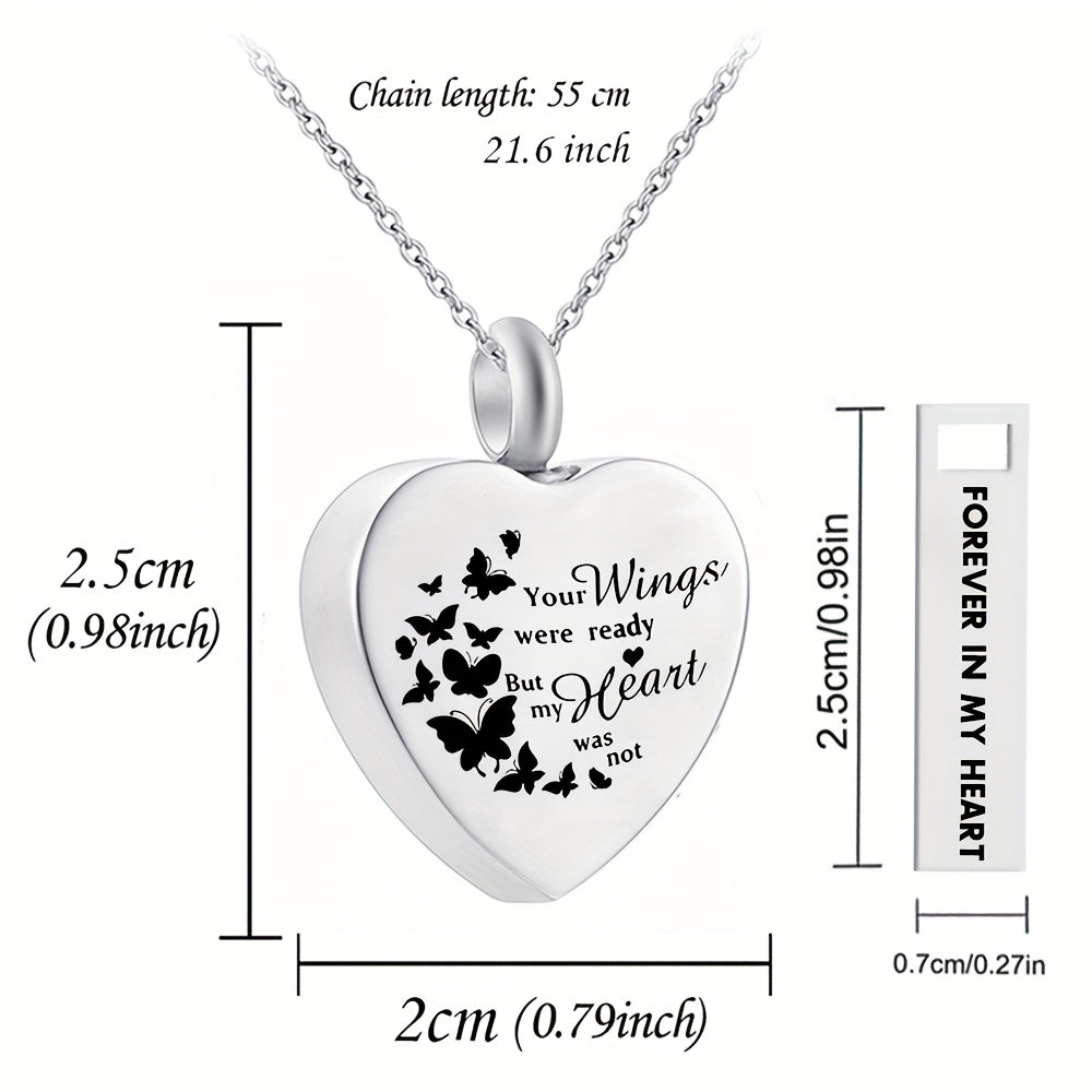 Lot de 2 colliers urnes funéraires en forme de cœur – Bijoux souvenir pour cendres humaines et d'animaux, pendentif porte-cendres commémoratif, « Tes ailes étaient prêtes, mais mon cœur ne l’était pas »
