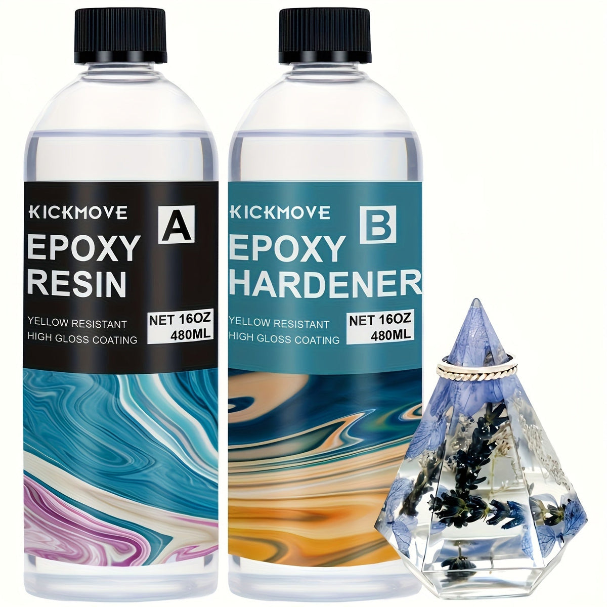 Kit de résine époxy transparente en 2 parties, haute brillance, pour moulage, revêtement, plans de travail, tables, art en résine, bijoux DIY et artisanat, avec pompes, de 16 oz à 2 gallons