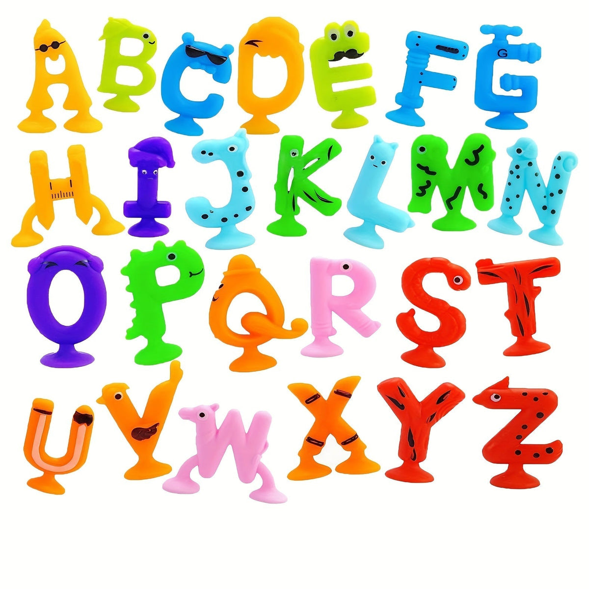 Lot de 26 lettres de l'alphabet en caoutchouc multicolores avec ventouses, jeu éducatif d'apprentissage de l'orthographe, jouet de bain, jouet mural pour tout-petits et enfants, cadeau d'anniversaire ou de Noël
