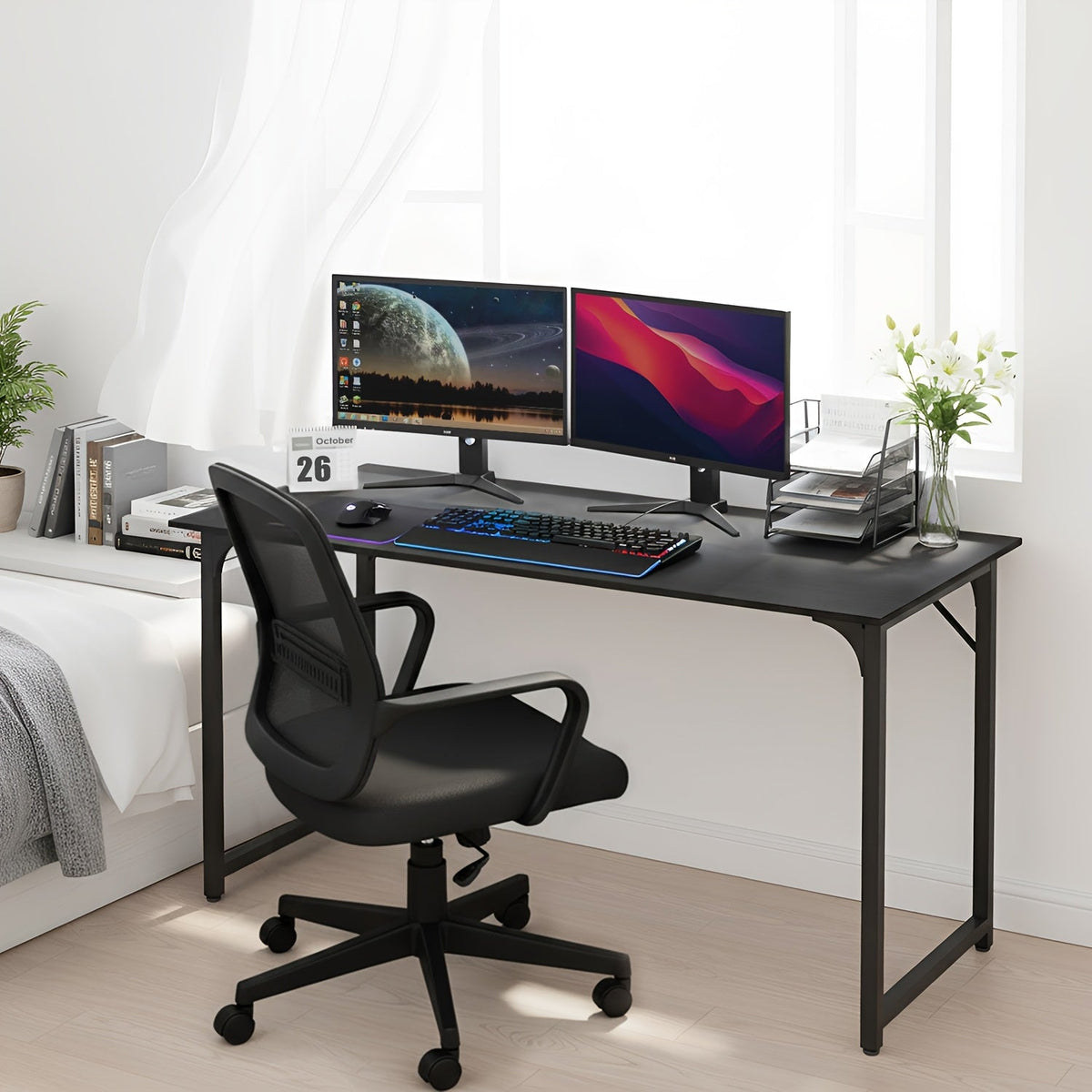 Bureau d'ordinateur 32/39/47 pouces – Bureau moderne pour écriture et gaming avec cadre en métal robuste, poste de travail pour bureau à domicile, PC, ordinateur portable et moniteur, 3 tailles disponibles
