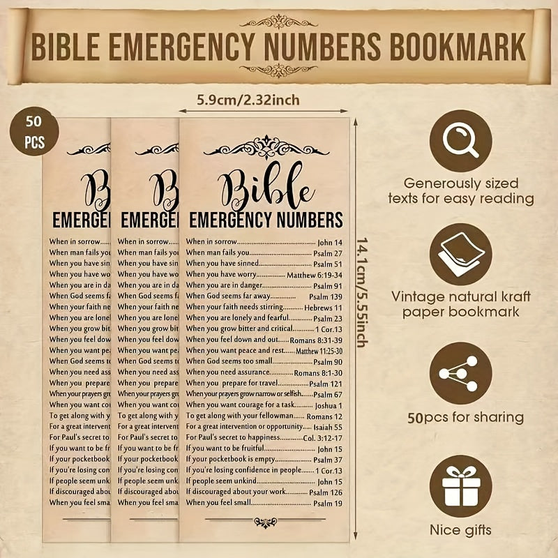 Lot de 50 marque-pages bibliques – Marque-pages en papier kraft avec versets inspirants pour l'église, fournitures d'école du dimanche, école biblique de vacances, cadeaux religieux et petits cadeaux de Noël chrétiens
