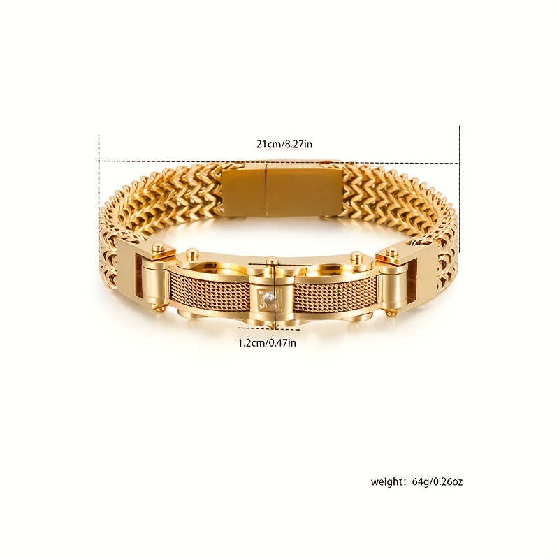 Bracelet de motard hip-hop pour homme en acier inoxydable, style punk rock, avec fermoir magnétique et pierres synthétiques, bijou pour soirée en boîte de nuit ou mariage