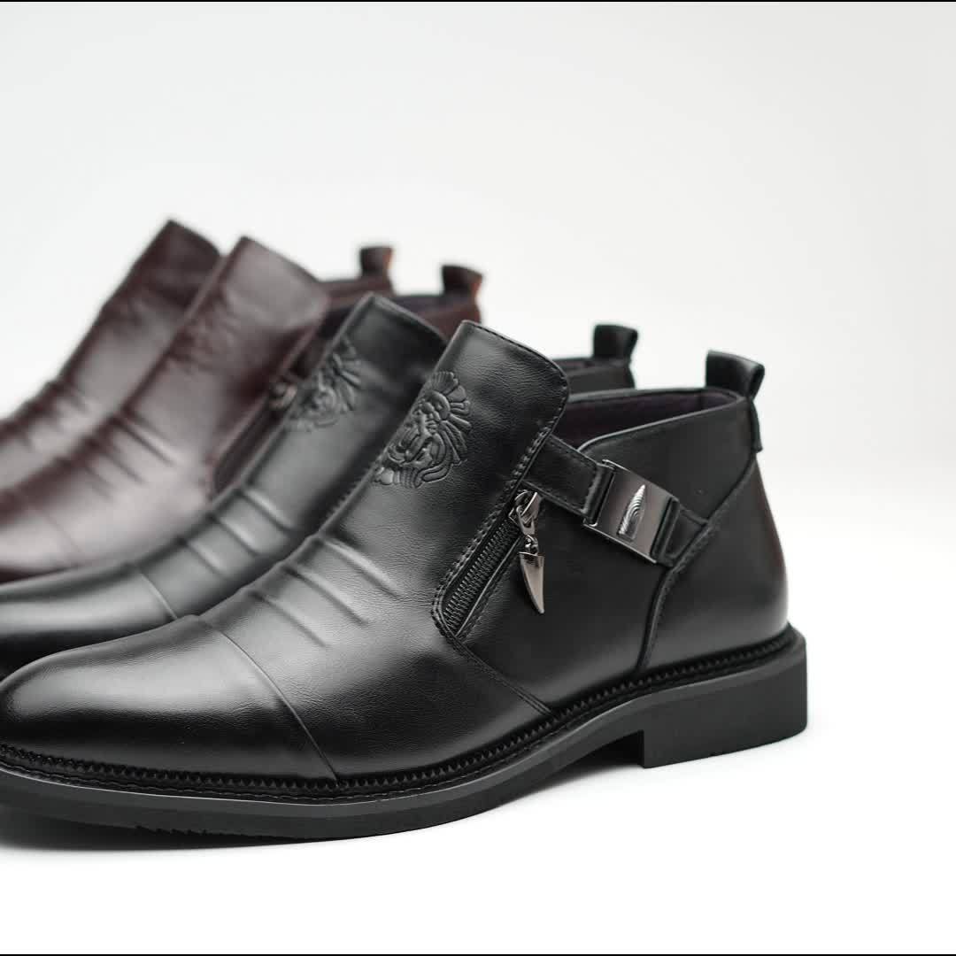 Bottines Chelsea pour homme en cuir gaufré – Style habillé décontracté à enfiler, noir et marron, pointures larges US 8-13,5, semelle confortable antidérapante, parfaites pour le travail, le bureau et le quotidien