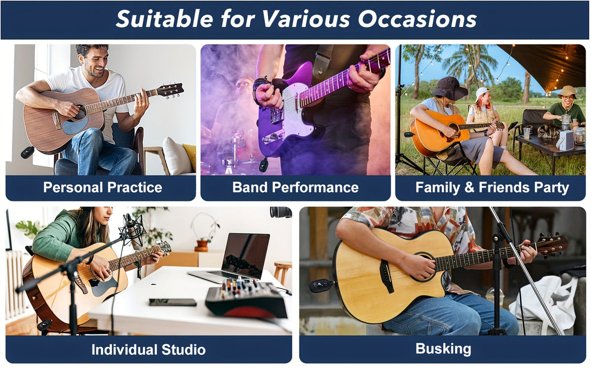 Système sans fil pour guitare A8 avec émetteur et récepteur rechargeables intégrés – Audio stéréo, chargement USB, compatible avec guitare électrique, basse et violon, fonctionne avec les amplificateurs