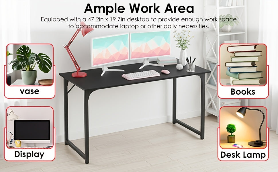 Bureau d'ordinateur 32/39/47 pouces – Bureau moderne pour écriture et gaming avec cadre en métal robuste, poste de travail pour bureau à domicile, PC, ordinateur portable et moniteur, 3 tailles disponibles