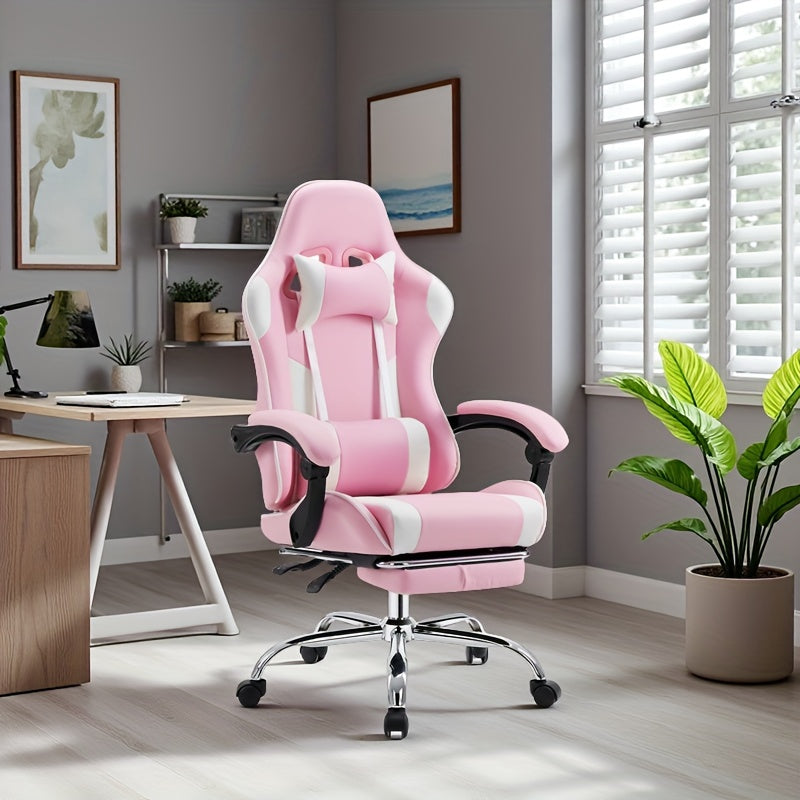 Chaise de gaming ergonomique avec repose-pieds et soutien lombaire – Fauteuil d'ordinateur esport style course, accoudoirs fixes, dossier inclinable réglable, chaise de bureau pour adultes