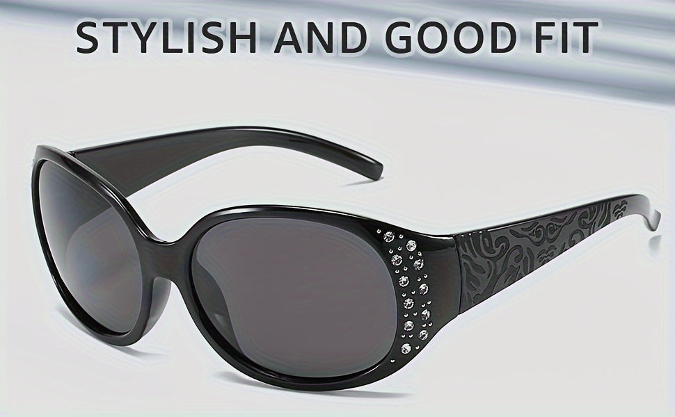 Lunettes de soleil œil-de-chat à strass pour femme – Lunettes avec protection UV et ornements floraux, monture légère pour la plage, la conduite, l'extérieur, le style urbain et les vacances, accessoire de mode tendance en cadeau