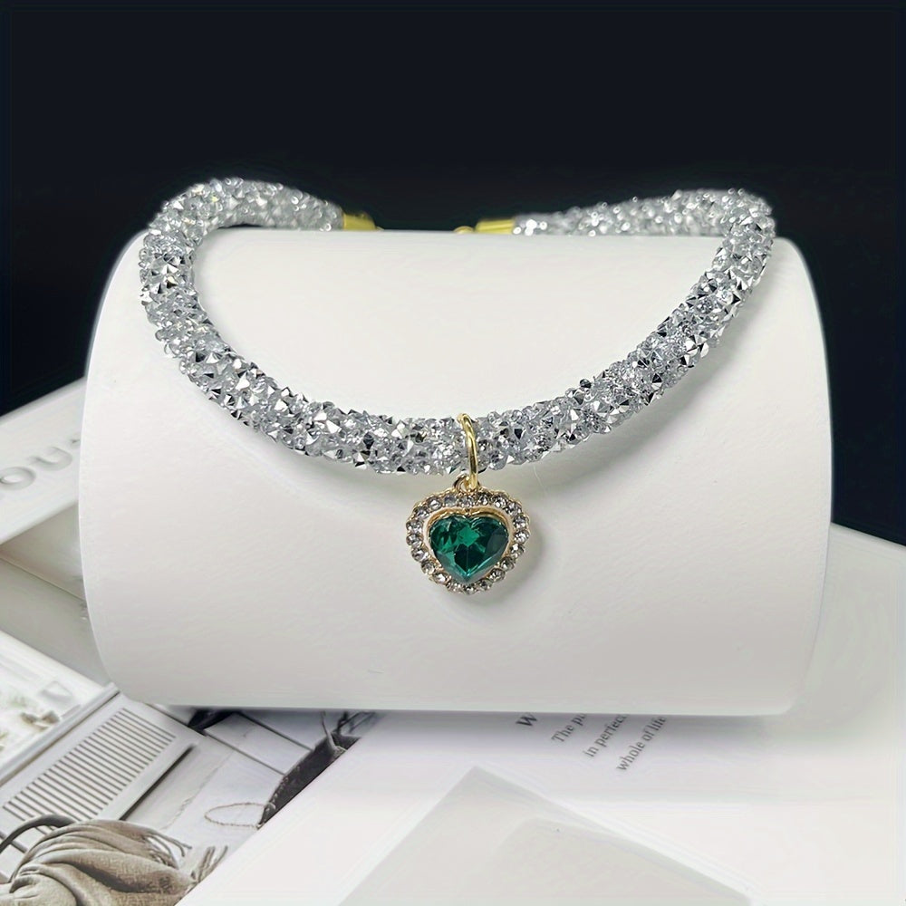 Collier pour chat avec pendentif cœur en strass - Collier élégant et brillant pour chats et petits chiens, collier de sécurité détachable réglable, bijou accessoire de mode pour animaux
