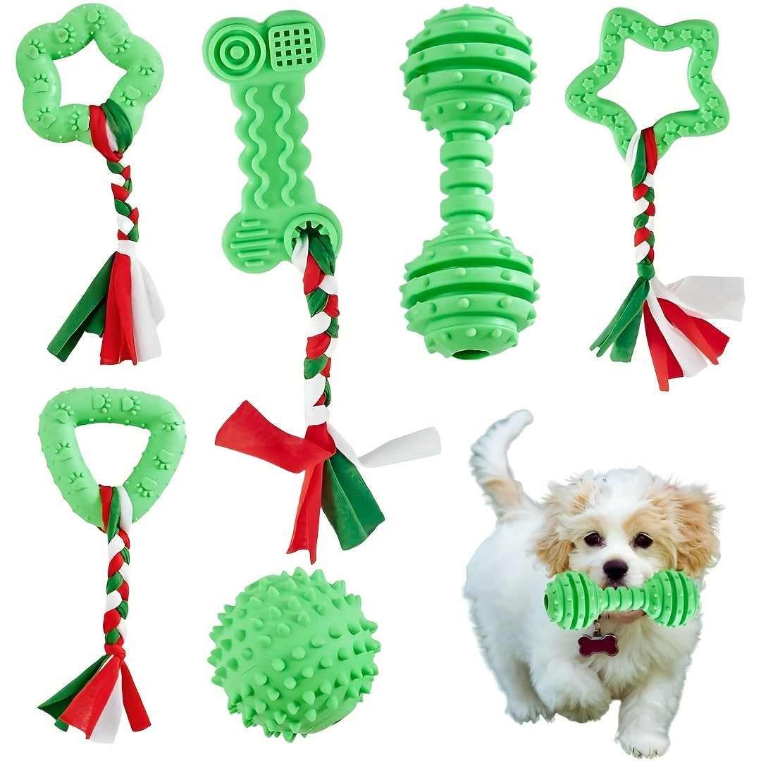 Jouets à mâcher souples en caoutchouc pour chien, lot de 6 – Jouets de dentition pour petits chiens, ensemble interactif de nettoyage des dents, 4 couleurs : violet, vert, bleu, rose