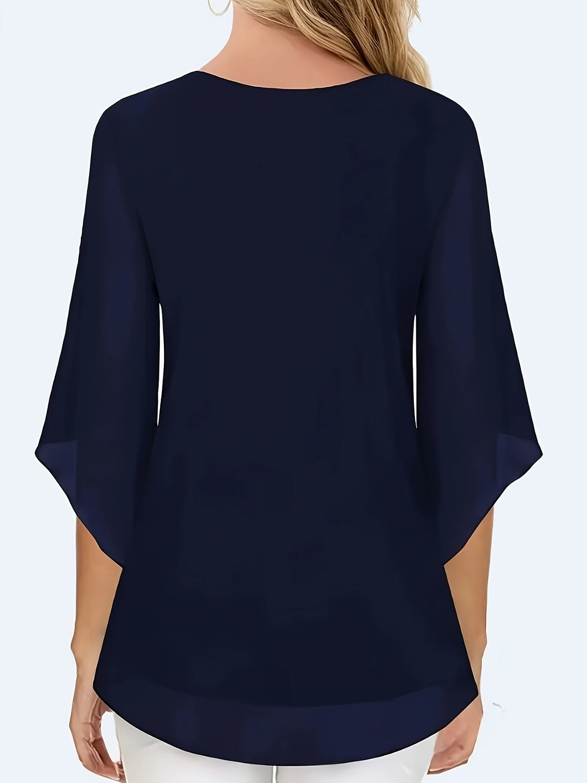 Chemisier léger en mousseline pour femme, chemise décontractée à manches longues boutonnée | Haut ample pour le bureau, marine, kaki, noir, S-XXL