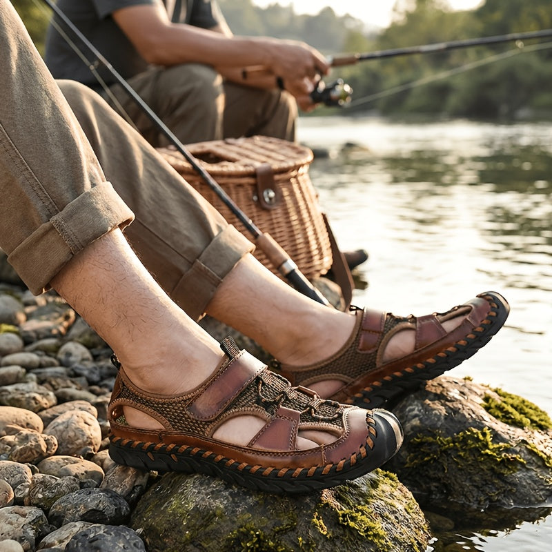 Sandales de pêcheur fermées pour hommes – Chaussures d'eau respirantes faites à la main, sandales de randonnée et de plage antidérapantes et anti-collision pour l'été | Velora