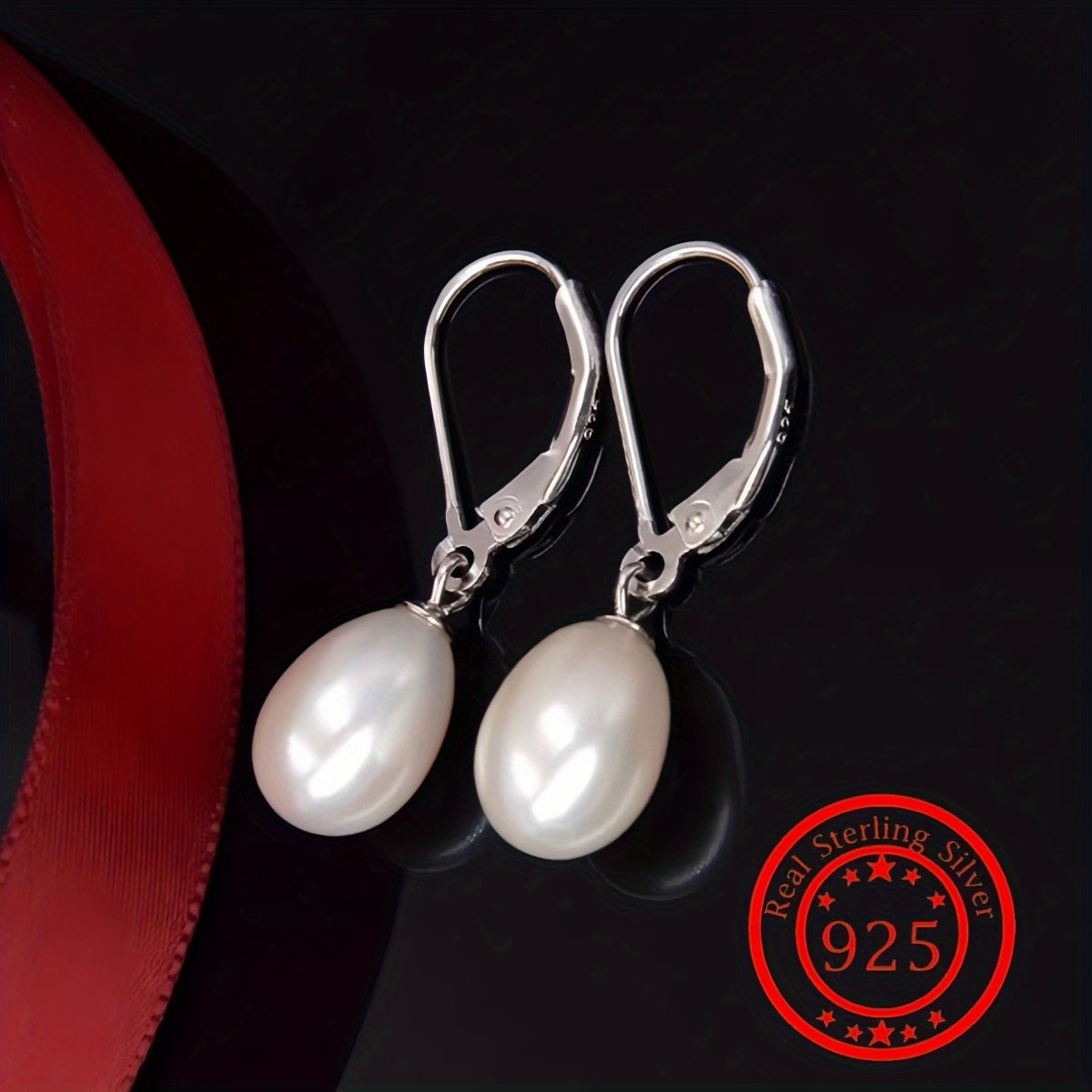 Boucles d'oreilles pendantes en argent sterling 925 avec perles d'eau douce, style français élégant avec fermoir mousqueton pour femmes, cadeau de mariage, de mariée ou de Saint-Valentin