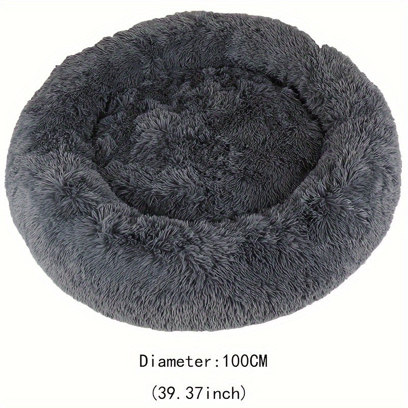 Round Donut Pet Bed for Dogs & Cats – Warm Soft Calming Shag Plush Bed, Anti-Anxiety Cozy Nest for Small Medium Large Pets, Multiple Sizes 16"/20"/24"/28"/31"/39", Perfect Christmas Gift