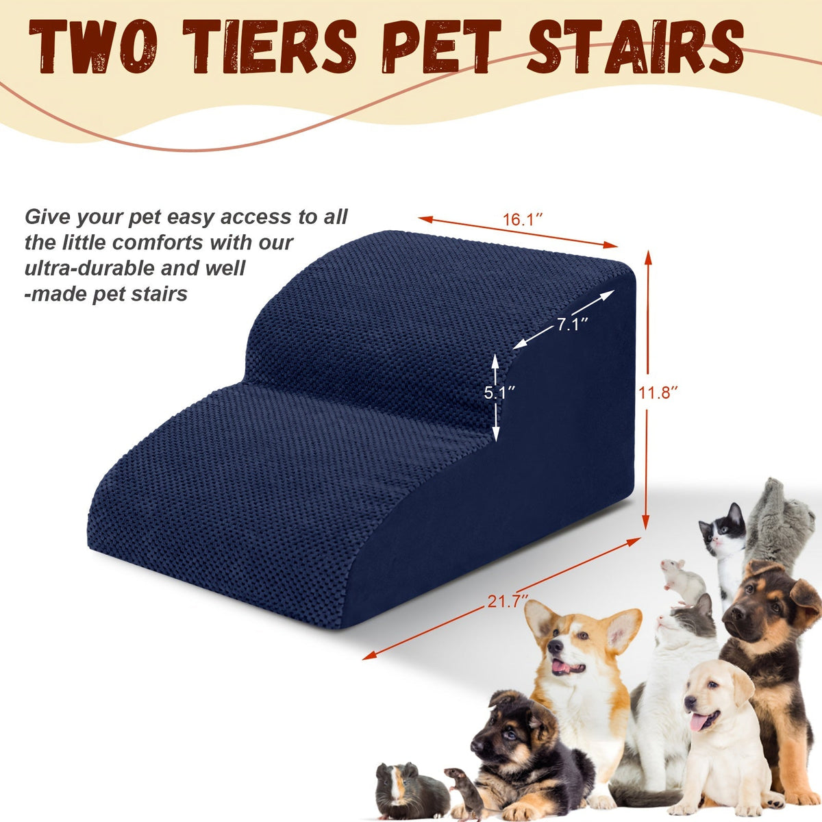 Escalier pour chien en mousse à mémoire de forme, 2, 3 ou 4 marches avec base antidérapante et housse lavable – Marches de soutien pour canapé et lit, idéal pour chiens âgés et chiots, plusieurs couleurs disponibles