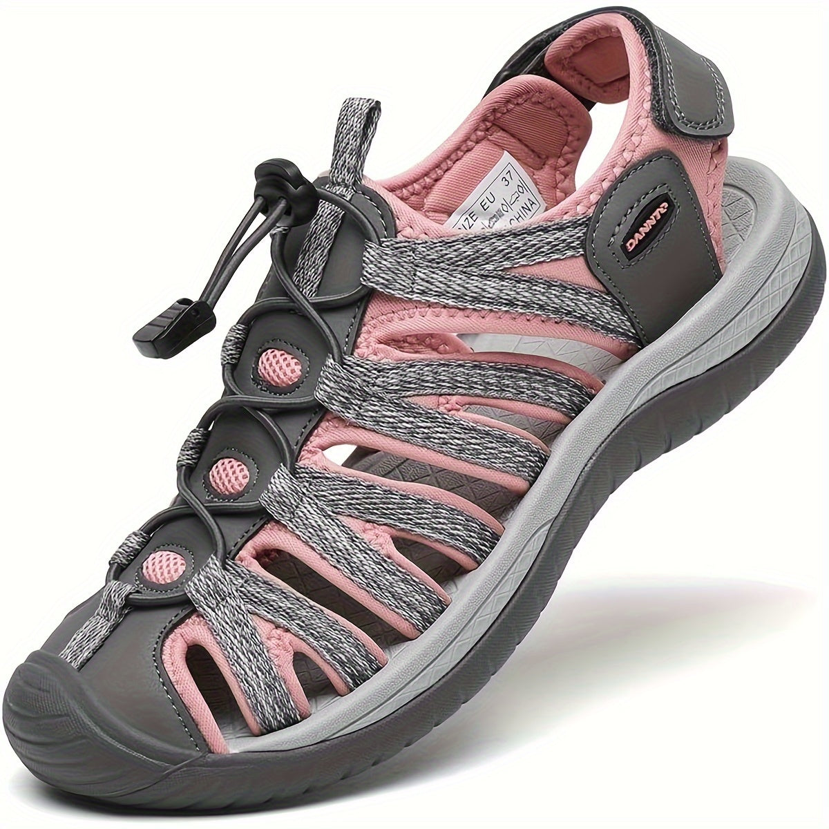 Sandales de randonnée fermées pour femmes, sandales aquatiques légères et antidérapantes avec lacets élastiques réglables et bride auto-agrippante, chaussures de sport respirantes pour la plage, le camping, la pêche, les voyages et la marche