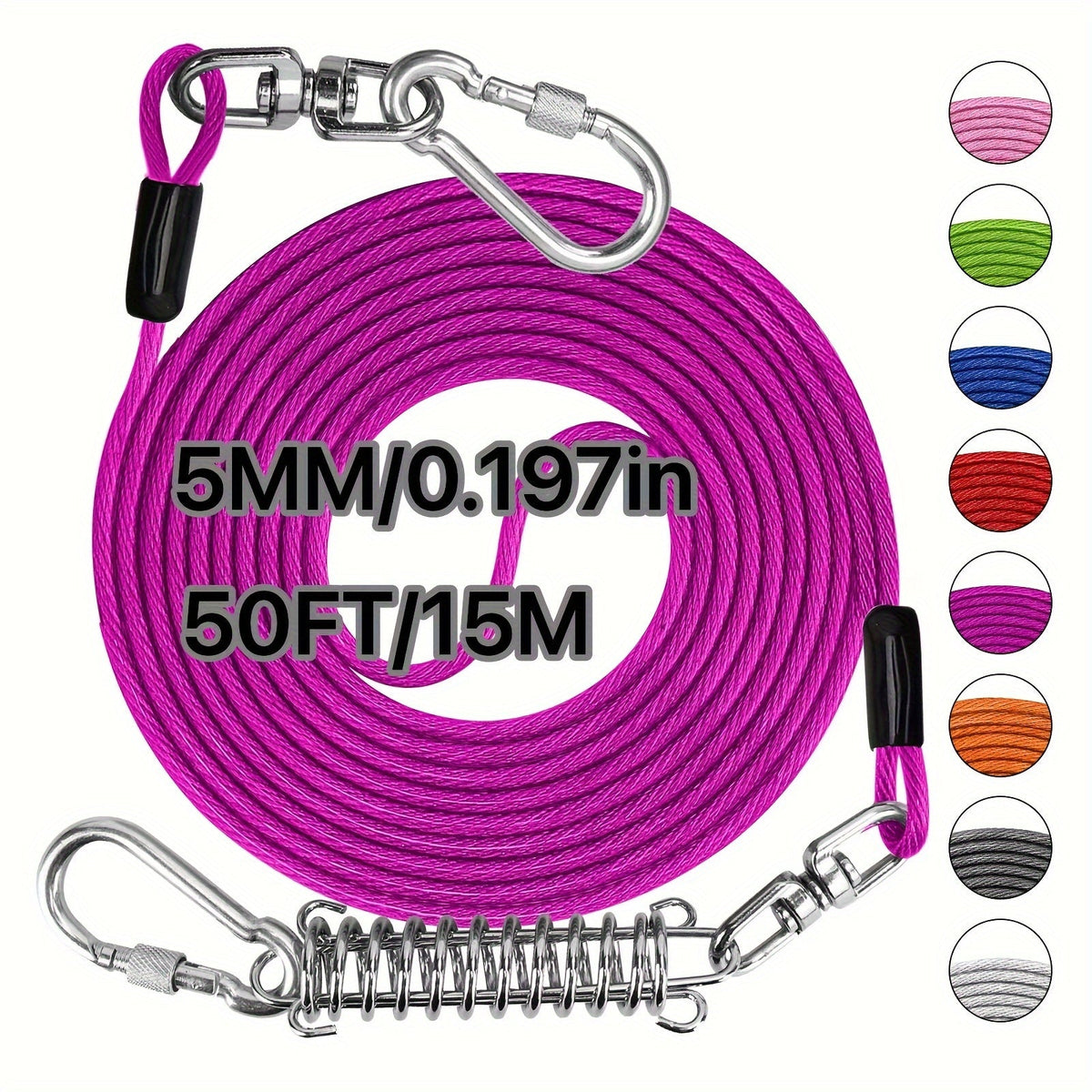 Laisse pour chien ultra-résistante de 1,8, 3, 4,5, 9, 15, 23 ou 30 mètres, câble d'attache d'entraînement pour grands chiens jusqu'à 225 kg, corde de course durable et résistante aux morsures pour le jardin