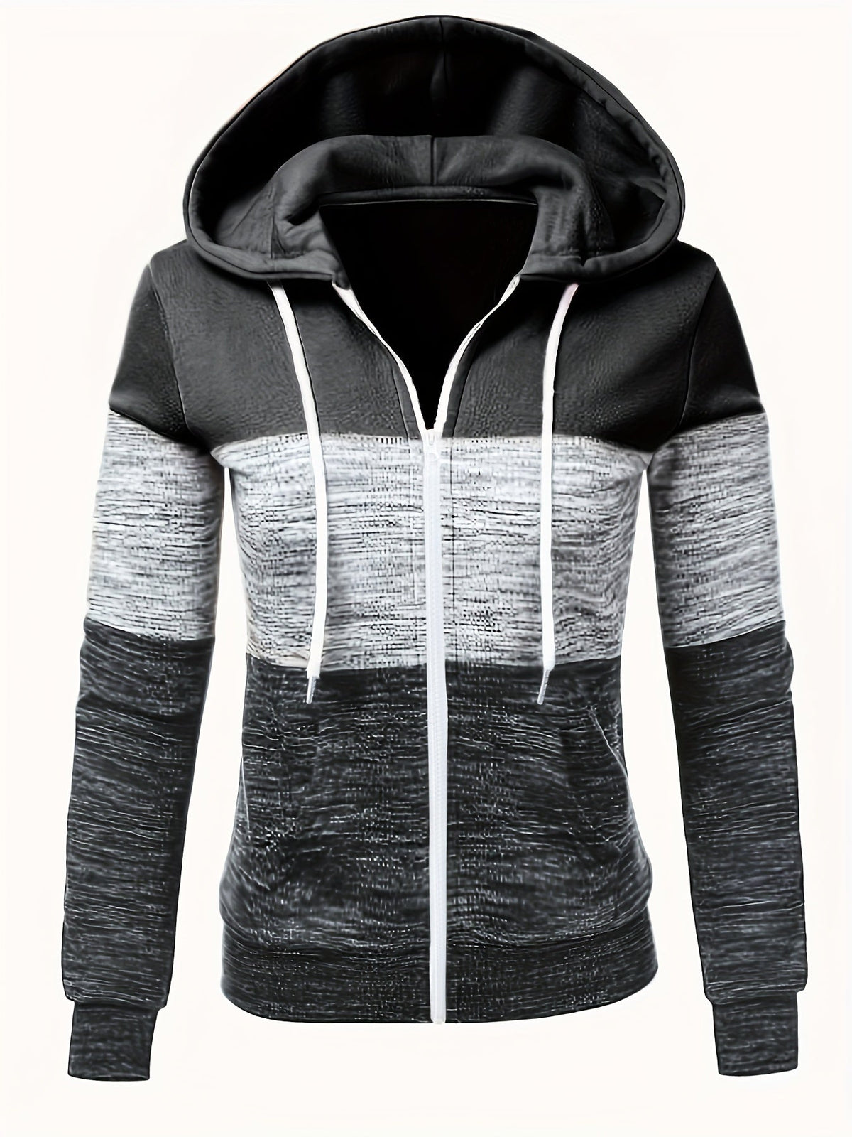 Sweat-shirt à capuche zippé pour femme, imprimé patchwork, veste décontractée ample, bleu paon, noir, rose foncé, mélangé, S M L XL XXL