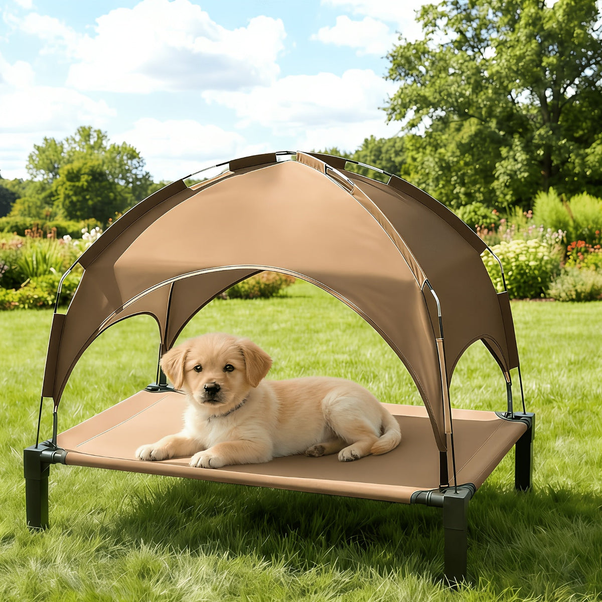 Elevated Dog Bed with Removable Canopy Shade Tent β Portable Raised Outdoor Cooling Pet Cot for Dogs & Cats, Breathable Mesh, Lightweight Foldable Design for Camping, Yard & Patio