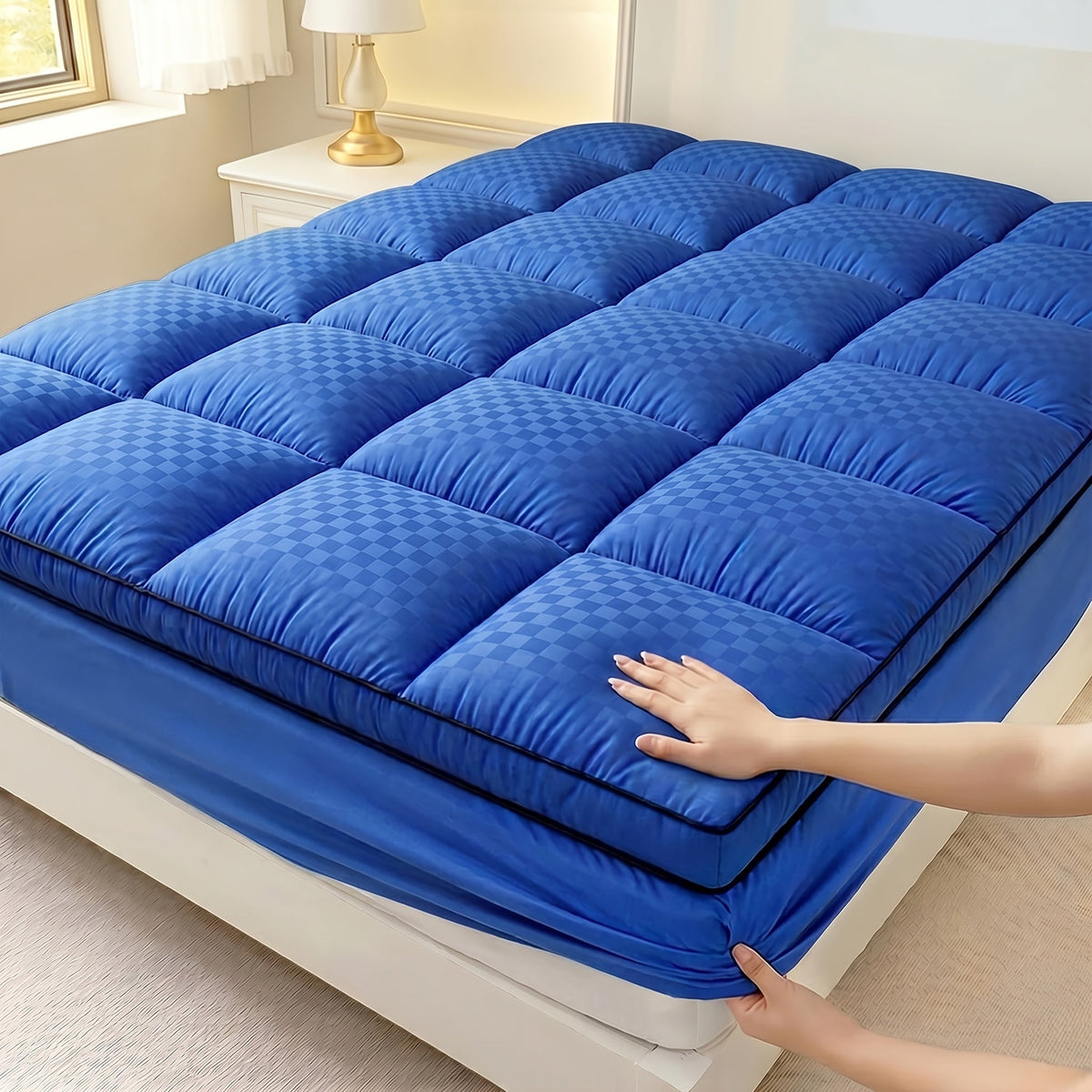 Surmatelas matelassé 1000 GSM rafraîchissant - Protège-matelas ajusté à poches profondes de 20 à 53 cm, doux pour lits simple, double, grand, très grand et très grand californien