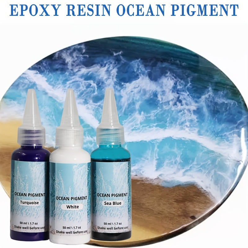 Kit de peinture pour résine effet vague océan, 3 couleurs : blanc, bleu océan et bleu profond, pigment à base d'huile haute concentration, teinture résistante à la décoloration pour créations artistiques en résine époxy, 50 ml chacune