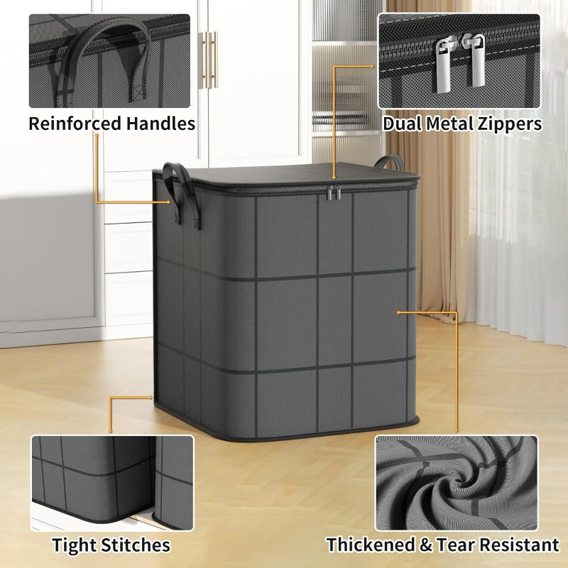 Sacs de rangement pliables pour vêtements, lot de 3 grands bacs organisateurs de placard avec poignées renforcées et fermetures éclair robustes pour vêtements, couvertures, couettes et rangement sous le lit