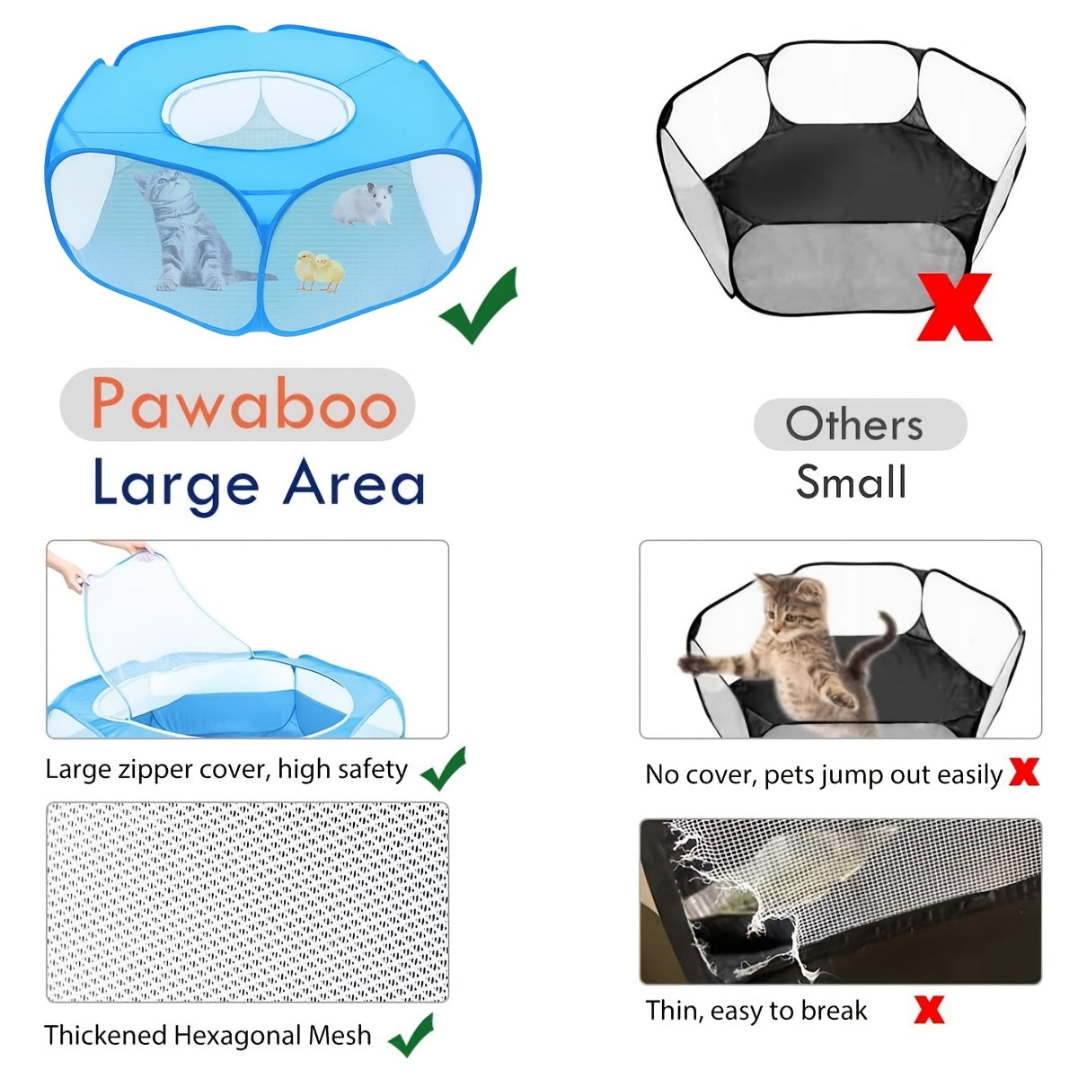 Tente-parc de jeu portable et pliable pour petits animaux avec toit, enclos respirant pour intérieur et extérieur, idéal pour cochons d'Inde, lapins, hamsters, hérissons, chats et chiots, clôture légère et rétractable