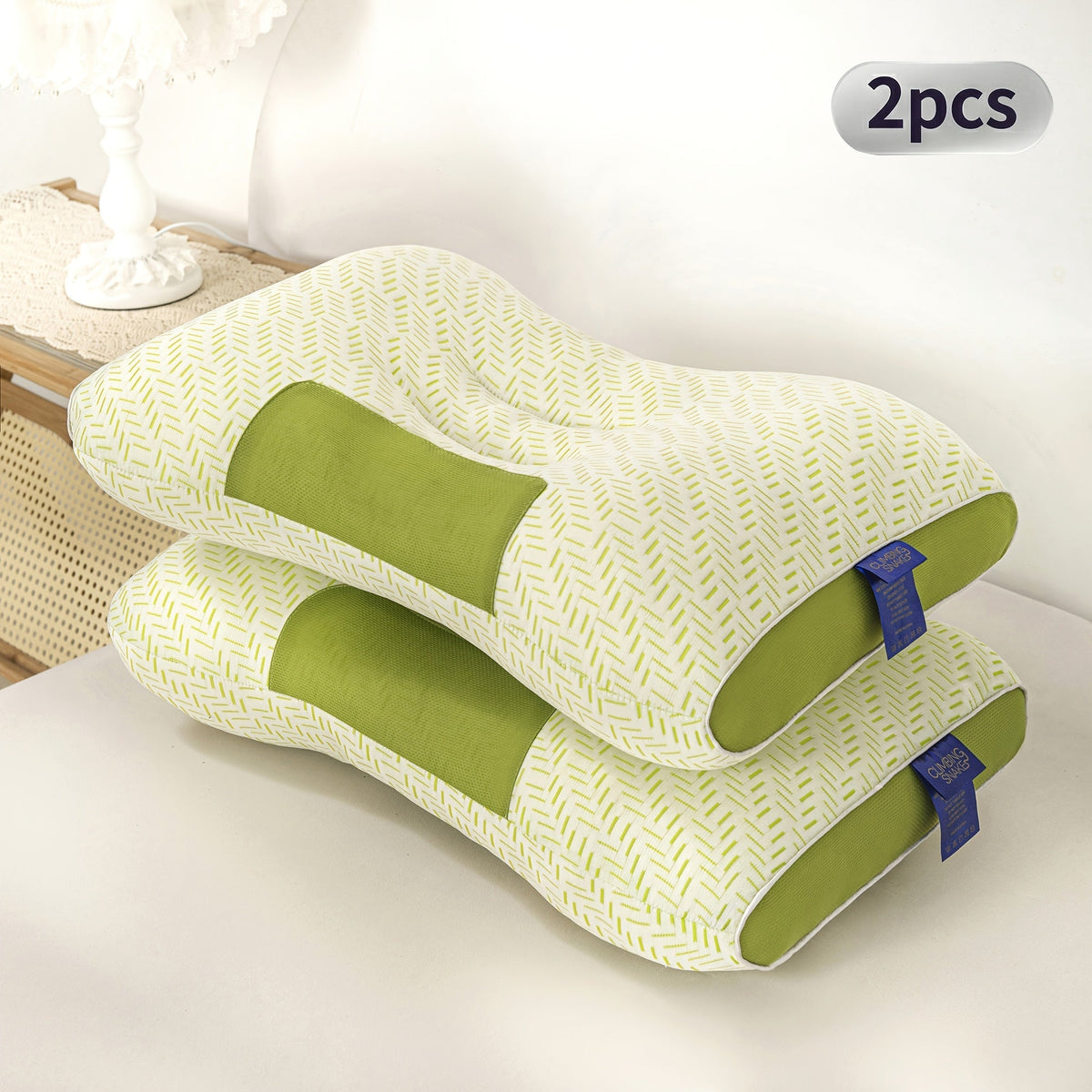 Lot de 2 oreillers cervicaux ergonomiques – Oreiller de soutien cervical en tissu respirant avec taie d'oreiller amovible à fermeture éclair, soulage la pression des épaules et du cou, disponible en 5 couleurs pour la maison et le bureau