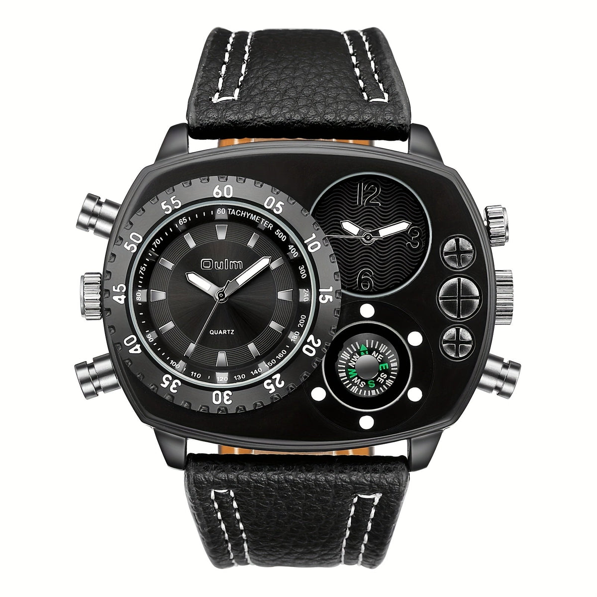 Montre à quartz pour homme à double fuseau horaire et grand cadran – Bracelet en similicuir, aiguilles lumineuses, boîtier en acier inoxydable, montre-bracelet sport décontractée pour homme, cadeau idéal