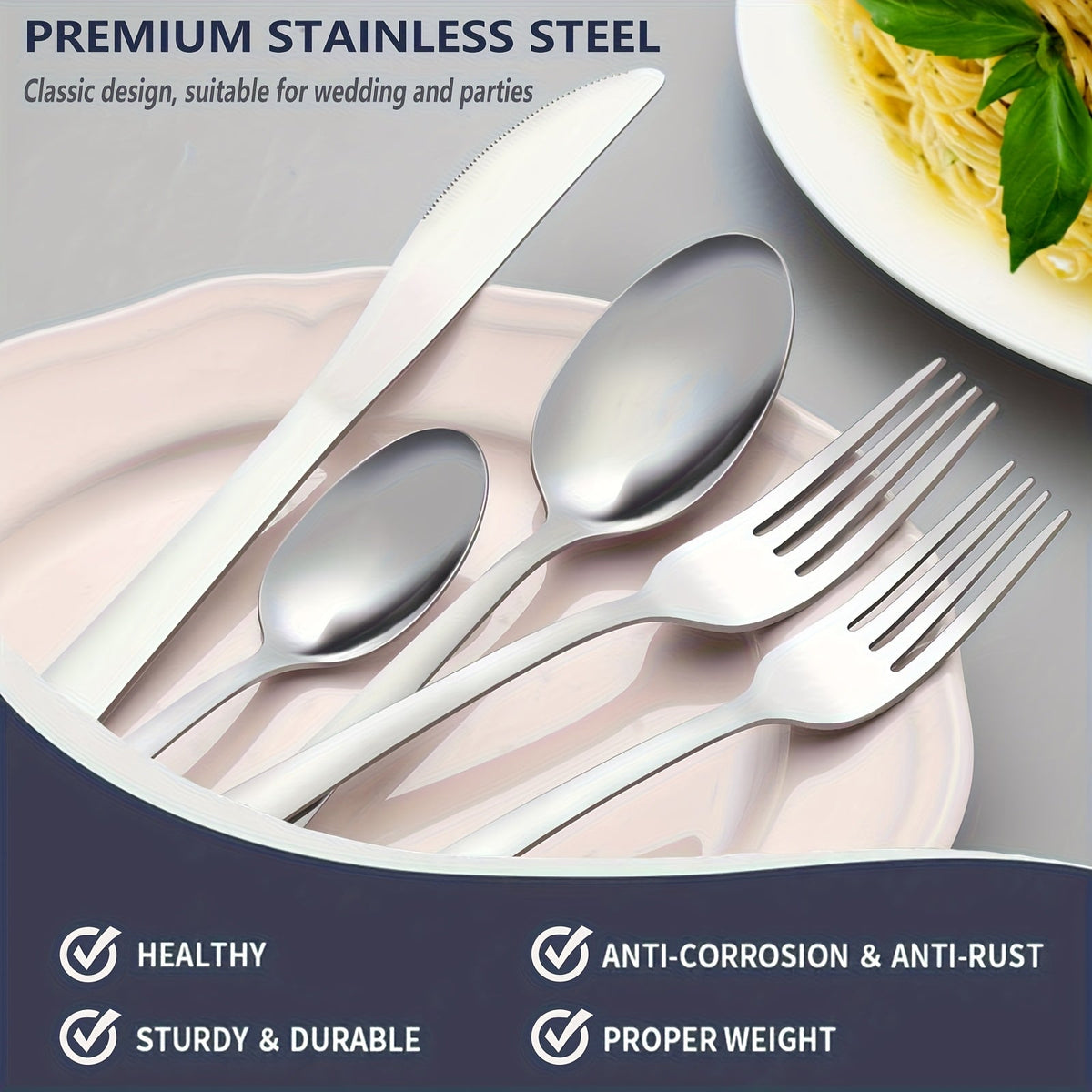 Ensemble de couverts en acier inoxydable 60/90 pièces – Argenterie pour 12 à 18 personnes avec coffret cadeau, couteaux à steak, fourchettes à salade, cuillères à dessert, lavable au lave-vaisselle, pour la maison, mariage, camping, fête, Halloween