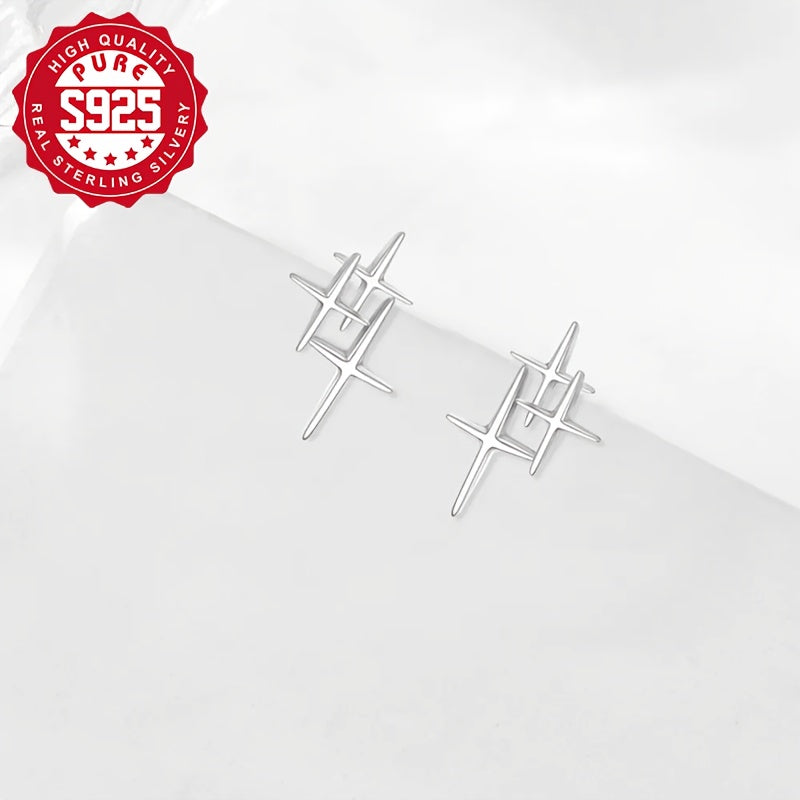 Boucles d'oreilles puces minimalistes en argent sterling 925 motif étoile pour femme – Design élégant en forme de soleil, bijoux polyvalents pour le quotidien et les fêtes, style intemporel, pochon cadeau inclus