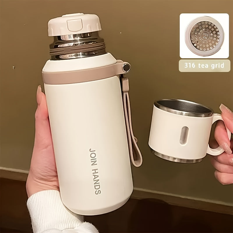 Gobelet isotherme en acier inoxydable de 600 ml, double paroi sous vide, couvercle étanche avec poignée, brosse de nettoyage incluse, pour boissons chaudes et froides, voyage, bureau, salle de sport, bouteille d'eau extérieure, 20 oz