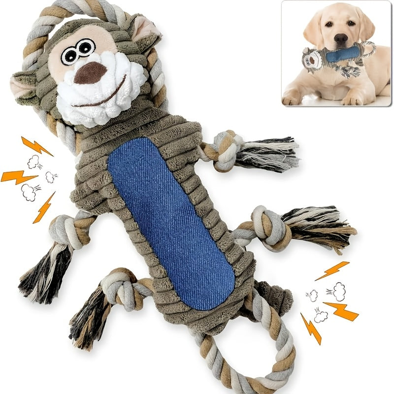 Jouet interactif pour chien en forme de singe couineur avec corde de traction, peluche douce à mâcher pour grands et petits chiens, soulagement de l'anxiété, sifflet et pouic intégrés, meilleur cadeau pour les propriétaires de chiens