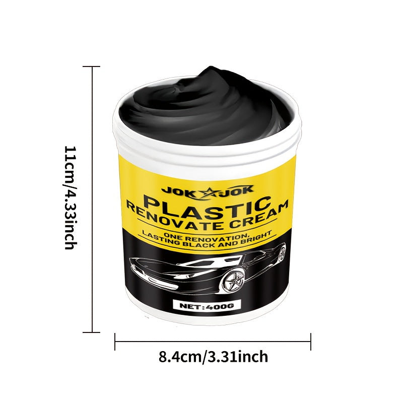 Polish pour plastiques et rénovateur de pneus 400 g avec éponge – Restaurateur tout-en-un pour tableau de bord, sièges et pare-chocs, formule PVC longue durée, éclat sans traces, application facile pour entretien automobile