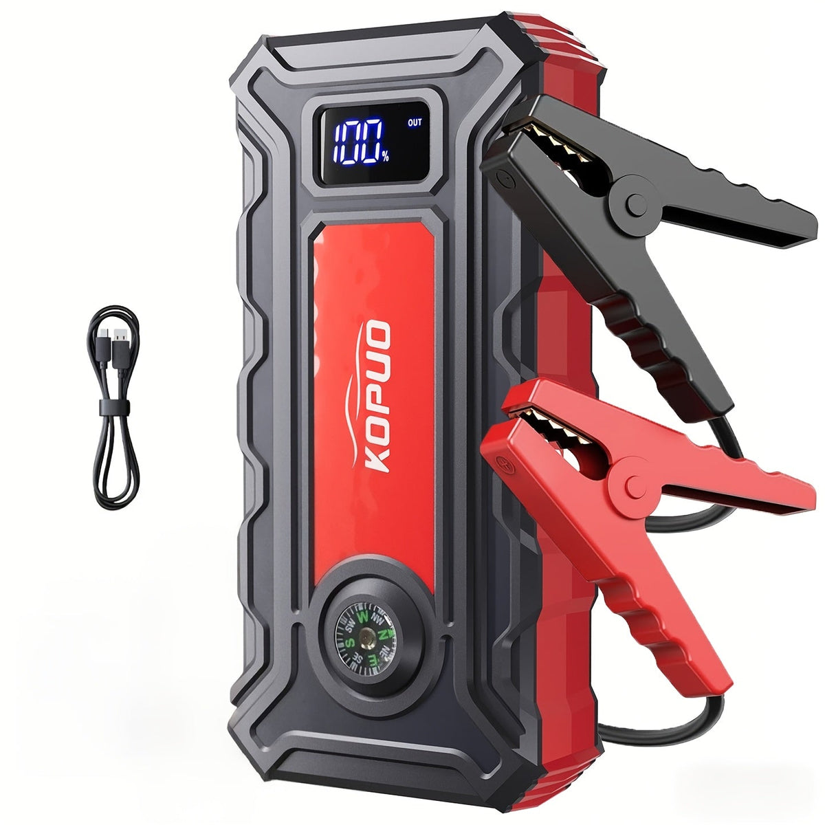 Démarreur de voiture portable 5000A/6000A – Booster de batterie 12V pour véhicules essence et diesel, batterie externe à charge rapide 65W, lampe de poche LED et écran LCD, bloc de démarrage d'urgence compact