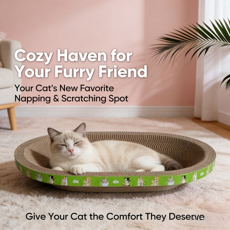 Griffoir pour chat ovale 60 x 40 cm, tapis à griffer en sisal épais 3-en-1 pour jouer, se reposer et se détendre, résistant à l'usure, ne peluche pas, protecteur de meubles pour chat